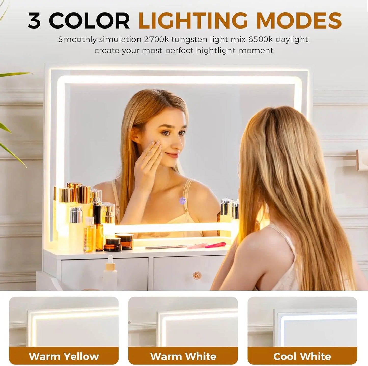Makeup Vanity Desk with Mirror and Lights