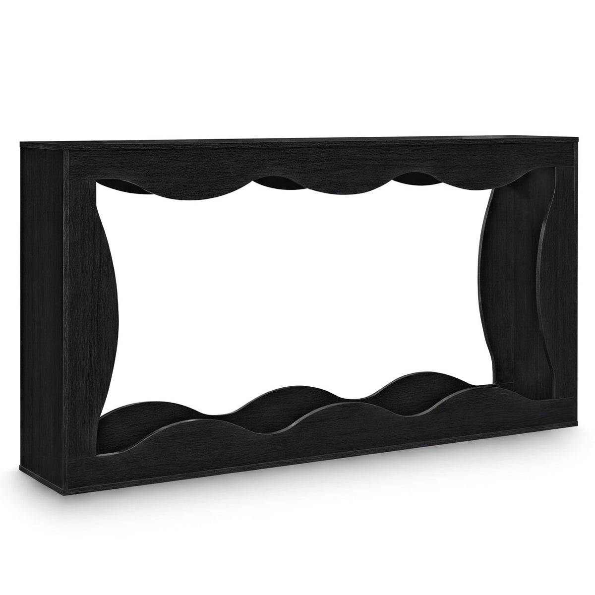 63 Inch Console Table 2-Tier Narrow Entryway Table with Wavy Edge Storage Shelf