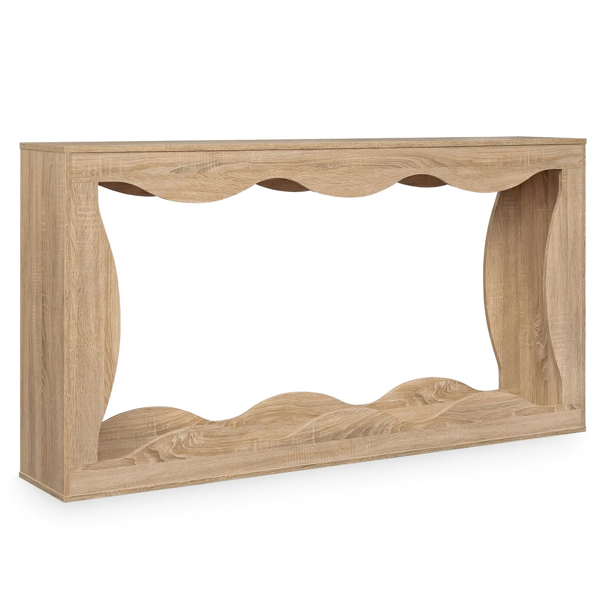 63 Inch Console Table 2-Tier Narrow Entryway Table with Wavy Edge Storage Shelf