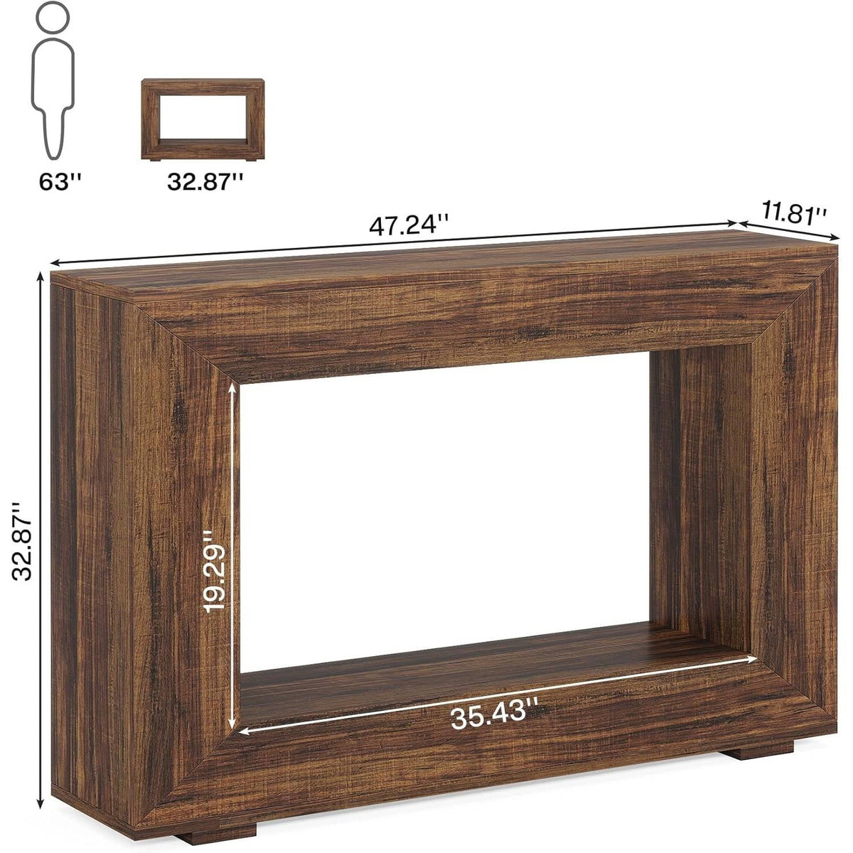 Modern Farmhouse 47-inch Long Entryway Console Table in Rustic Brown Wood Finish
