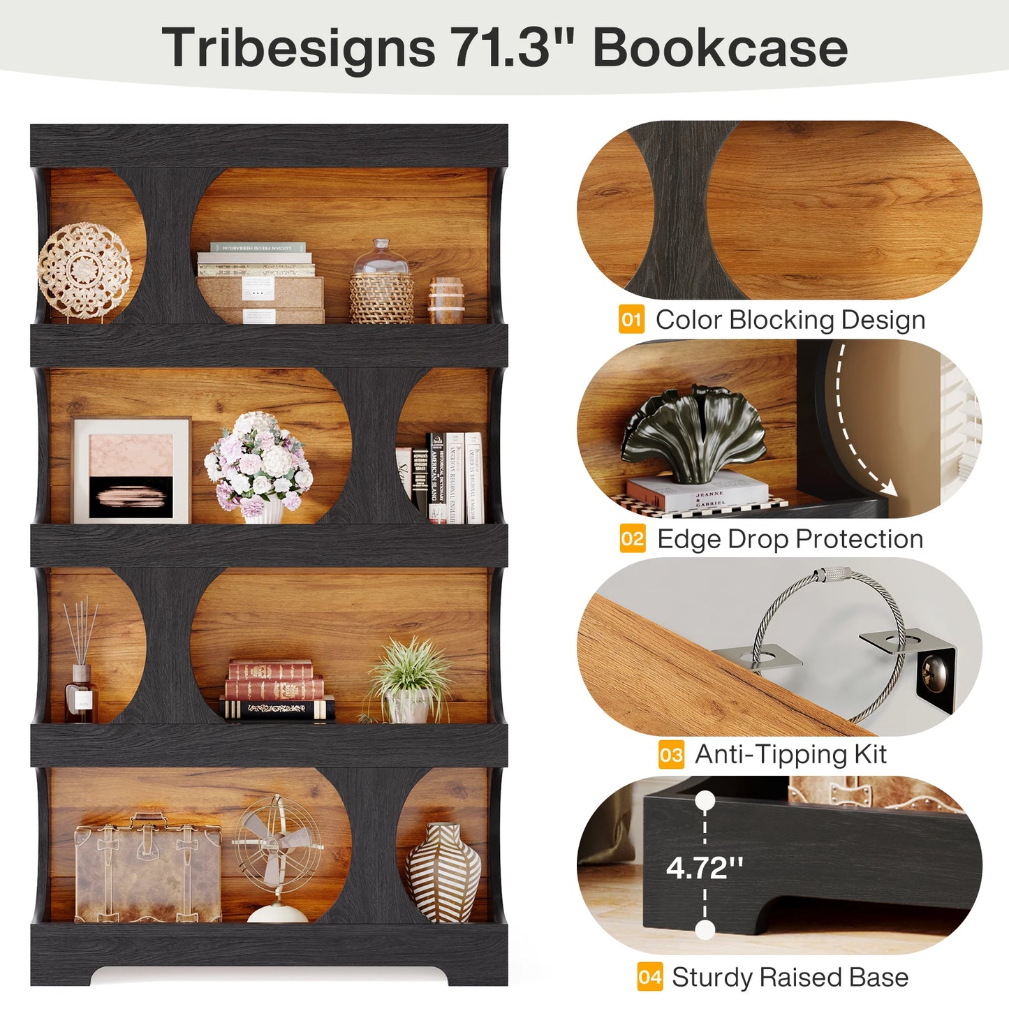 4-Tier Wood Decorative Storage Shelving