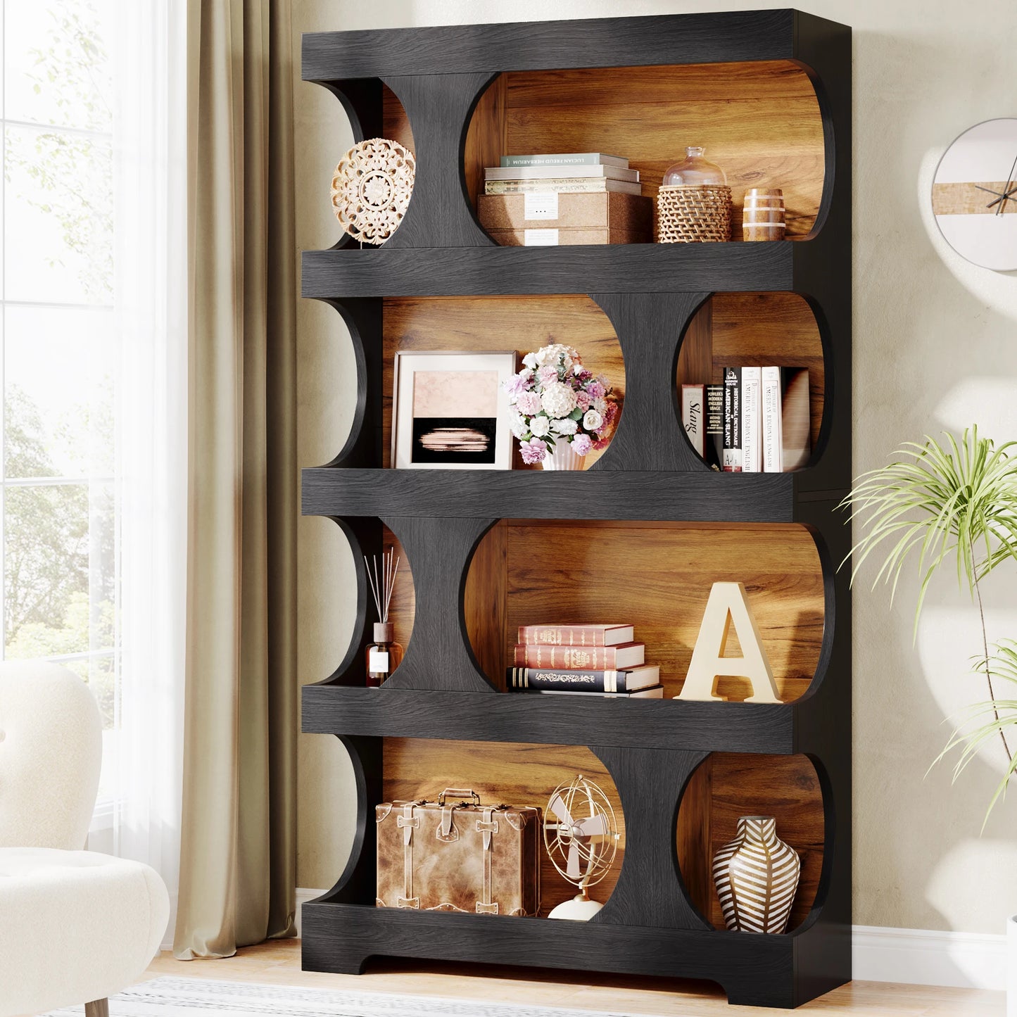 4-Tier Wood Decorative Storage Shelving