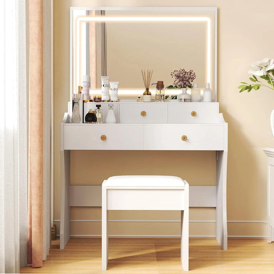 Makeup Vanity Desk with Mirror and Lights