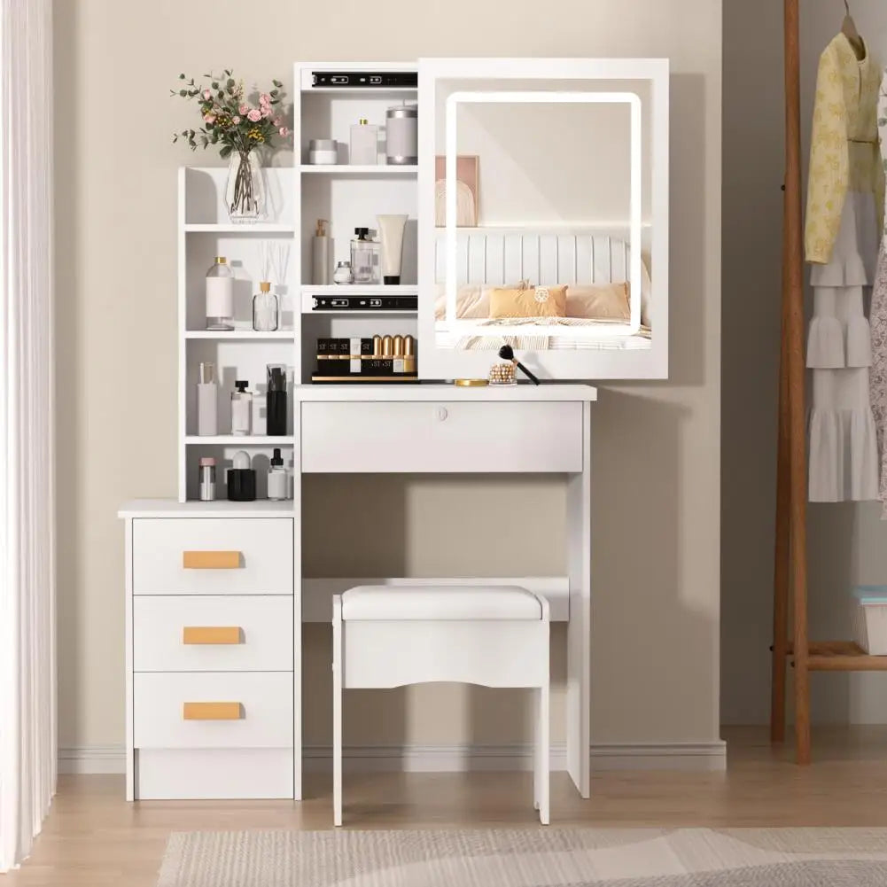 Vanity Desk with Sliding Mirror and Lights