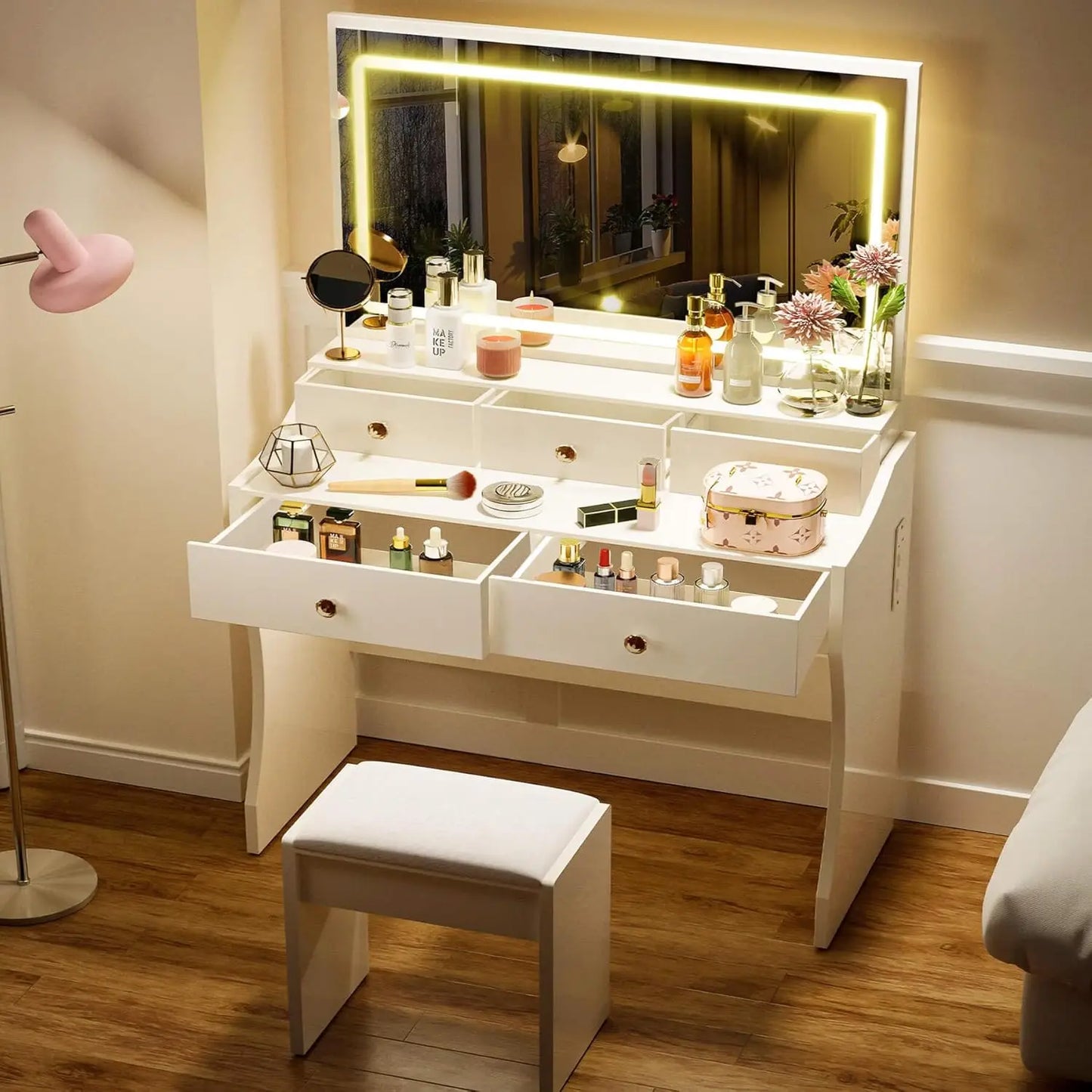 Makeup Vanity Desk with Mirror and Lights