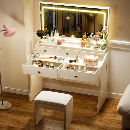 Makeup Vanity Desk with Mirror and Lights