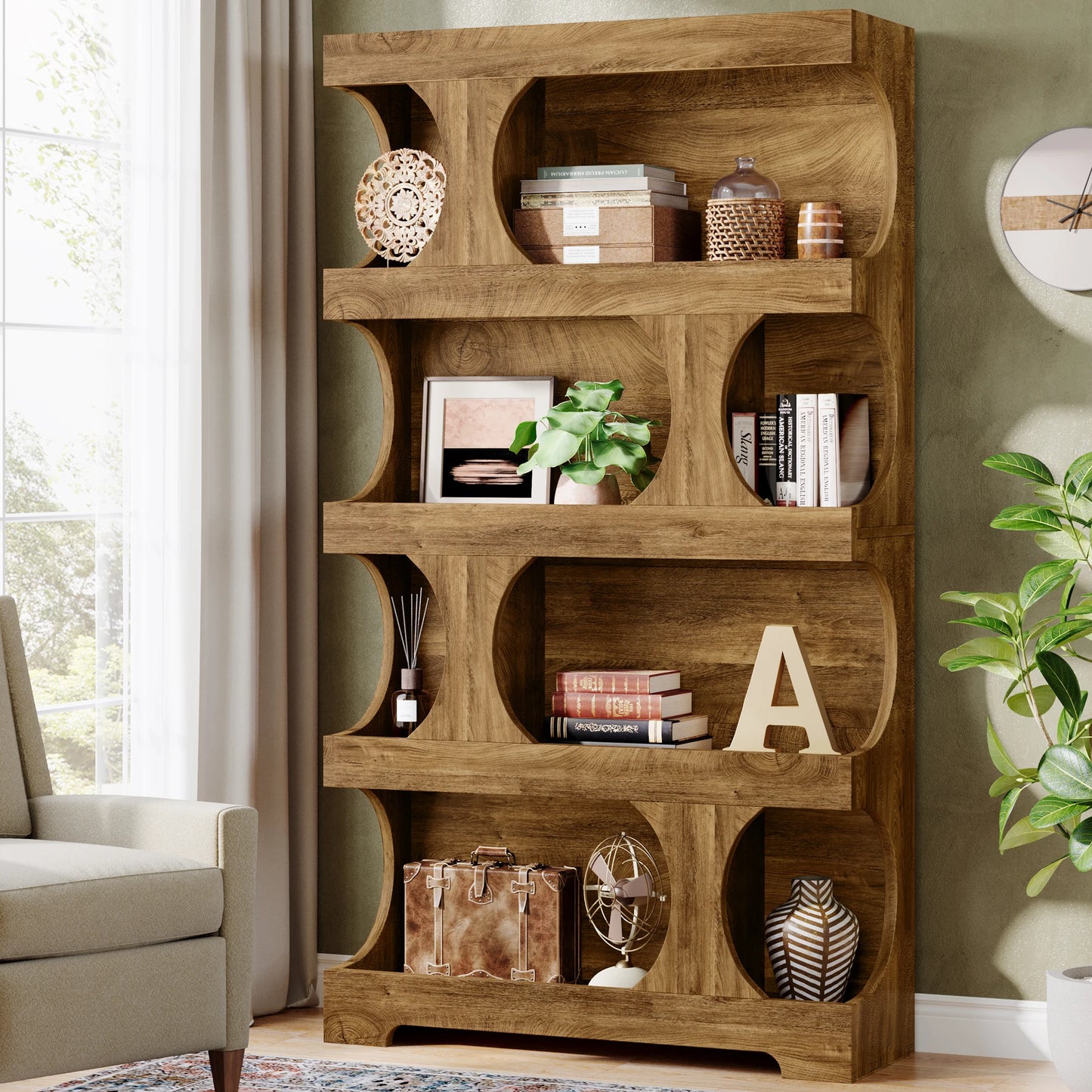 4-Tier Wood Decorative Storage Shelving