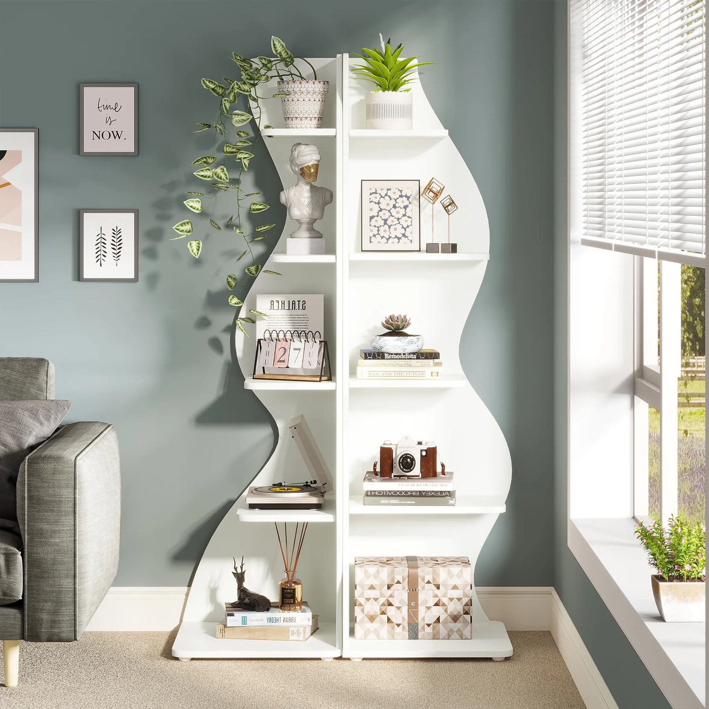 Modern 5-Tier Wall Corner Bookshelf