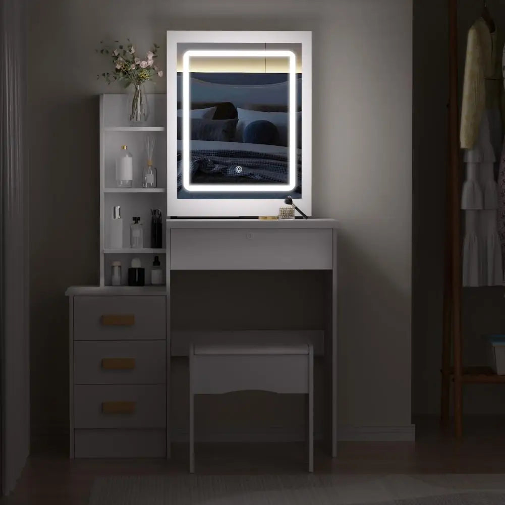 Vanity Desk with Sliding Mirror and Lights