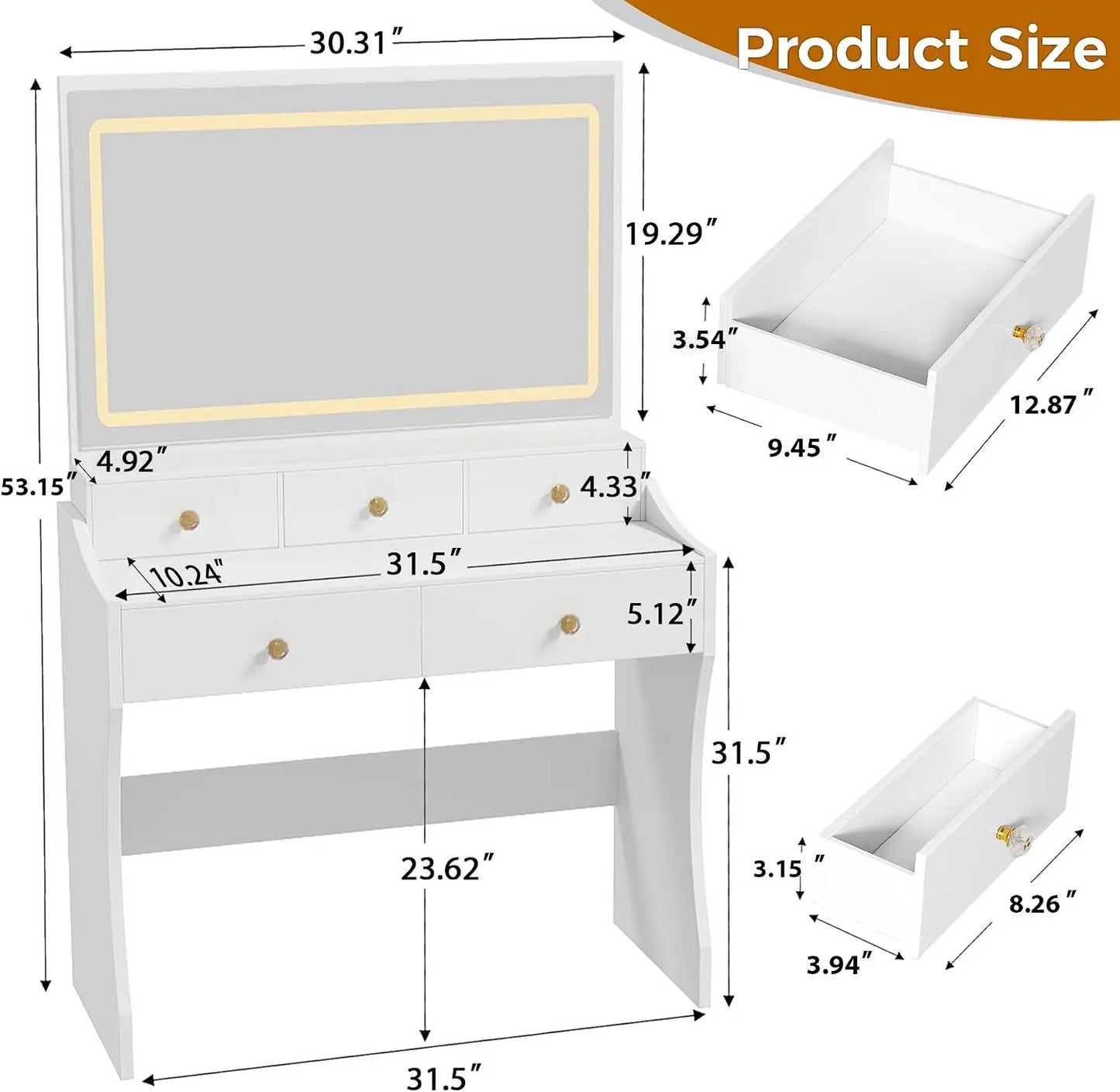 Makeup Vanity Desk with Mirror and Lights